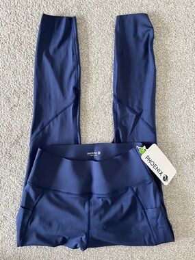 NWT Phoenix Activewear Navy Prague High-Waist Pocket Leggings Size Large